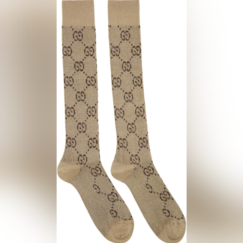 NWT- Gucci Beige Lamé GG Socks,Large